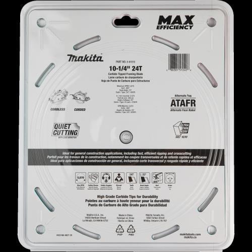 Makita E-07272 10‘1/4" 24T Carbide‘Tipped Max Efficiency Circular Saw Blade, Framing