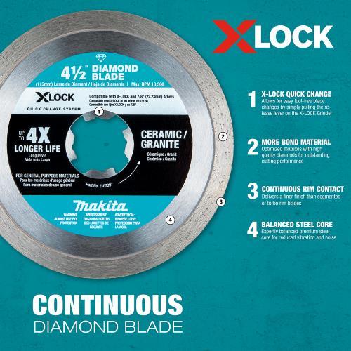 Makita E-07397 X‘LOCK 4‘1/2" Continuous Rim Diamond Blade for Ceramic and Granite Cutting