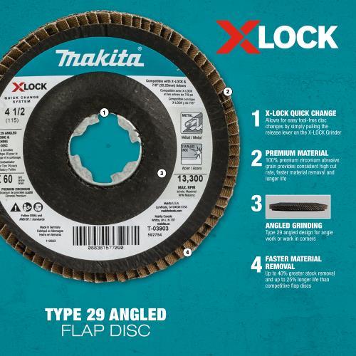 Makita T-03894 X‘LOCK 4‘1/2" 40 Grit Type 29 Angled Grinding and Polishing Flap Disc for X‘LOCK and All 7/8" Arbor Grinders