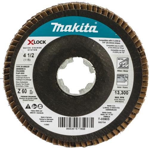 Makita T-03903-3 X‘LOCK 4‘1/2" 60 Grit Type 29 Angled Grinding and Polishing Flap Disc X‘LOCK and All 7/8" Arbor Grinders, 3/pk