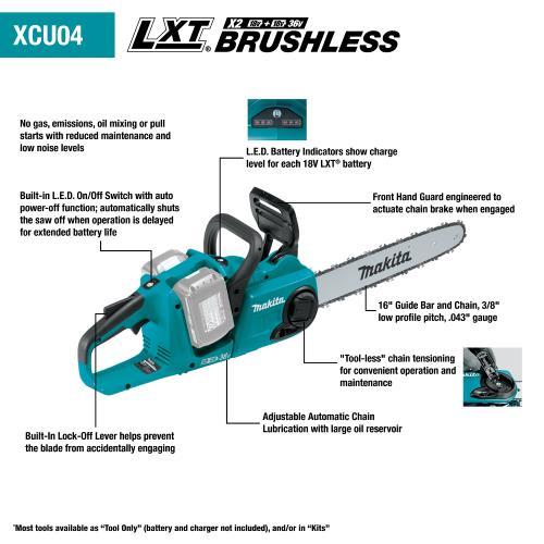 Makita XCU04CM 36V (18V X2) Lxt® Brushless 16" Chain Saw Kit