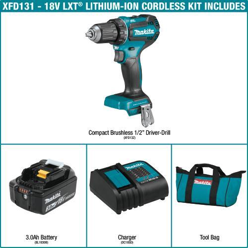 Makita XFD131 18V LXT® Lithium‘Ion Brushless Cordless 1/2" Driver‘Drill Kit (3.0Ah)