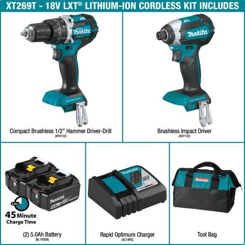 Makita XT269T 18V LXT® Lithium‘Ion Brushless Cordless 2‘Pc. Combo Kit (5.0Ah)