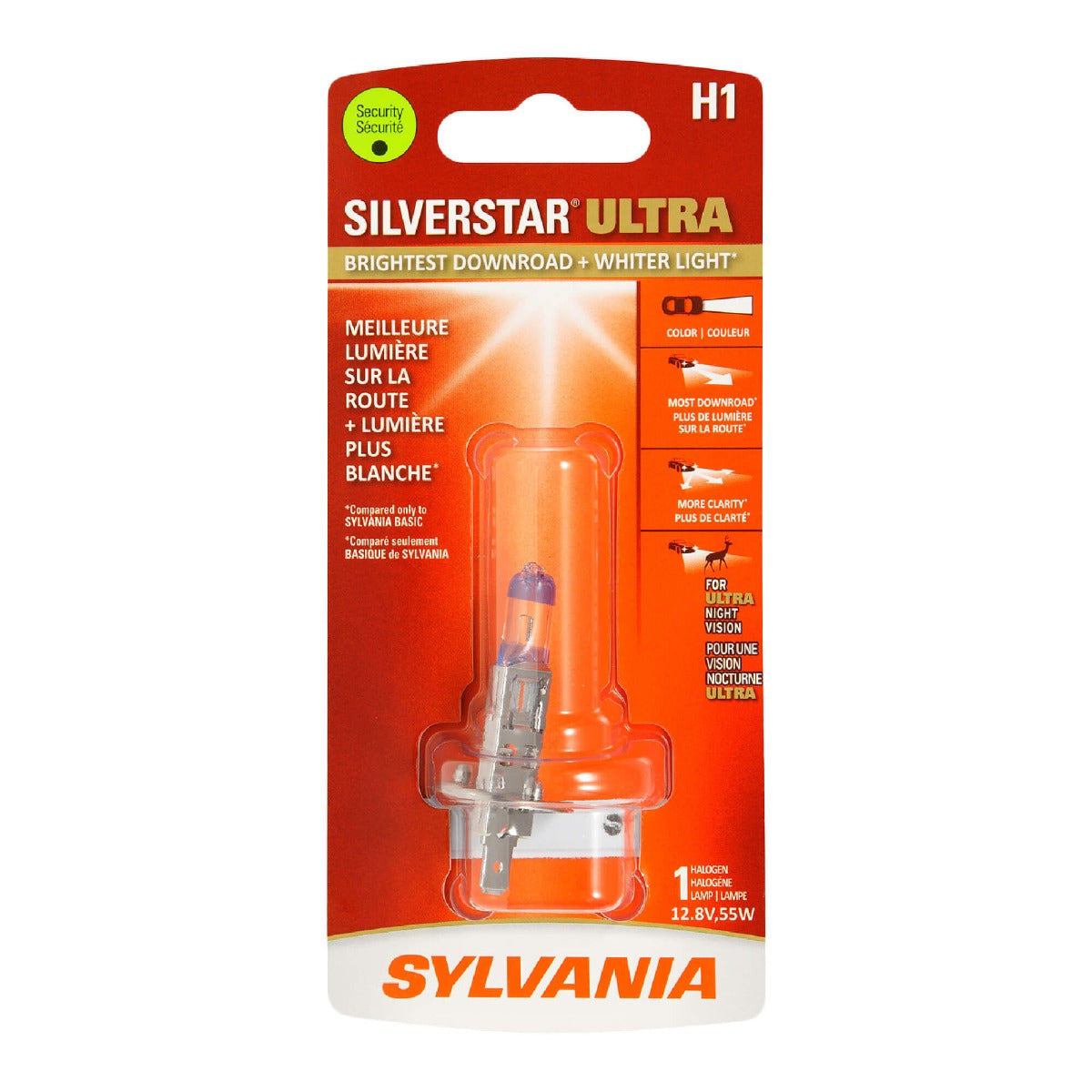 Sylvania H1 Silverstar Ultra Halogen Headlight Bulb, 1 Pack