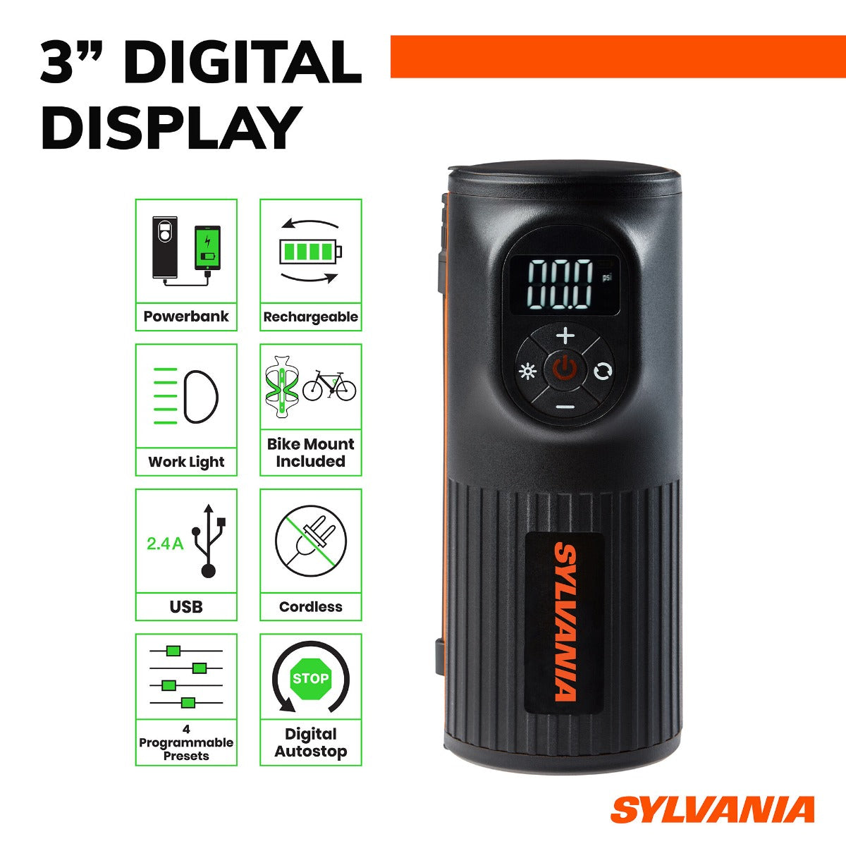 Sylvania Handheld Rechargeable Tire Inflator