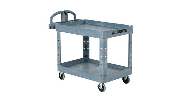 Rubbermaid 2192464 BRUTE HEAVY-DUTY ERGO HANDLE UTILITY CART, LIPPED SHELF, MEDIUM 500 LB. CAPACITY - GRAY