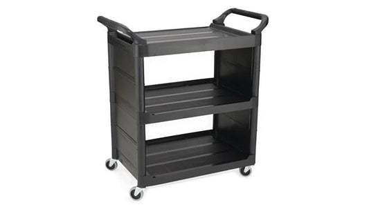 Rubbermaid FG342100BLA SERVICE UTILITY CART WITH 3" SWIVEL CASTERS AND END PANELS, 150 LB. CAPACITY - BLACK