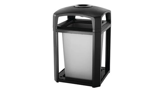 Rubbermaid FG397001BLA LANDMARK SERIES® CLASSIC CONTAINER, DOME TOP WITH ASH TRAY FRAME AND RIGID LINER BLACK 35 GAL