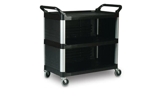 Rubbermaid FG409300BLA UTILITY CART WITH ENCLOSED END PANELS ON 3 SIDES, BLACK