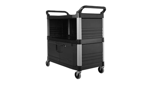 Rubbermaid FG409500BLA XTRA„ EQUIPMENT CART WITH LOCKABLE DOORS AND ENCLOSED SIDES, 300 LB. CAPACITY, BLACK