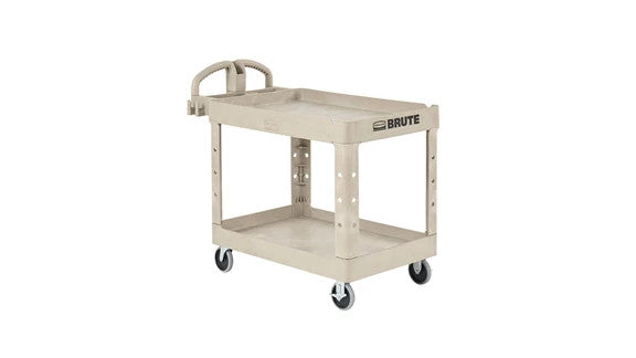 Rubbermaid FG450088BEIG BRUTE HEAVY-DUTY ERGO HANDLE UTILITY CART, LIPPED SHELF, SMALL, 500 LB. CAPACITY - BEIGE