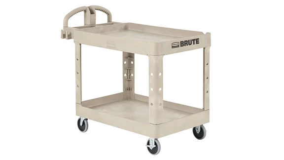 Rubbermaid FG452088BEIG BRUTE HEAVY-DUTY ERGO HANDLE UTILITY CART, LIPPED SHELF, MEDIUM, 500 LB. CAPACITY - BEIGE