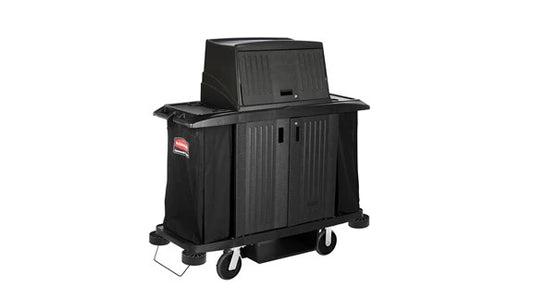 Rubbermaid FG9T1900BLA EXECUTIVE FULL SIZE HOUSEKEEPING CART WITH HOOD AND DOORS TRADITIONAL, BLACK