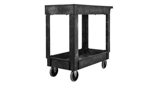 Rubbermaid FG9T6600BLA HEAVY-DUTY FLAT HANDLE UTILITY CART, LIPPED SHELF, SMALL, 500 LB. CAPACITY - BLACK (PALLET PACK)