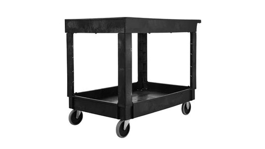 Rubbermaid FG9T6700BLA HEAVY-DUTY FLAT HANDLE UTILITY CART, LIPPED SHELF, MEDIUM, 500 LB. CAPACITY - BLACK (PALLET PACK)