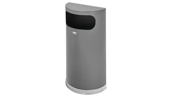 Rubbermaid FGSO820PLANT HALF ROUND FLAT TOP SIDE OPEN 9 GAL ANTHRACITE METALLIC WITH CHROME TRIM