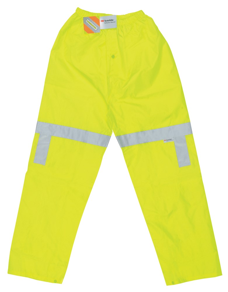 MCR Safety 500RPWM Luminator® Hi Vis Rain Gear Durable Lightweight Elastic Waist Rain Pants Hi-Vis Lime Polyester / Polyurethane Material Meets ANSI/ISEA 107 2020 Standard Class E Compliant (1 EA)