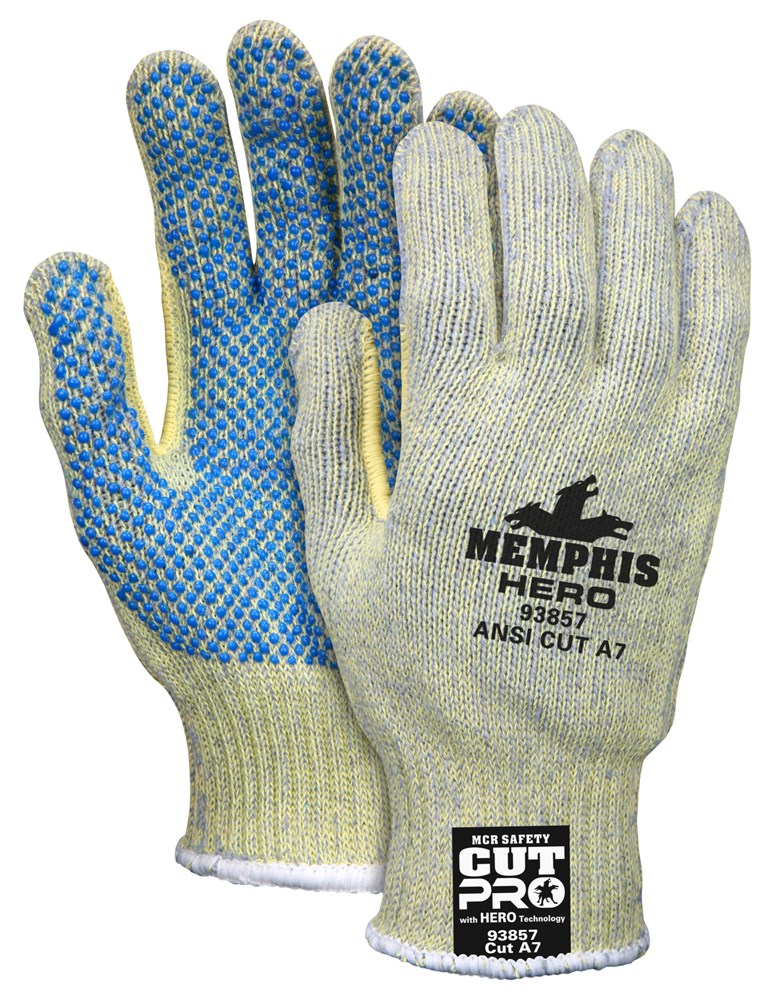 MCR Safety 93857M MCR Safety Cut Pro® with Hero™ Technology 7-Gauge Regular Weight Shell Made with ARX® Aramid Fibers PVC Palm Dotted Cut Resistant Work Gloves (1 DZ)