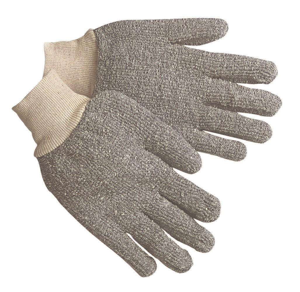 MCR Safety 9420KM Gray Terrycloth Work Gloves 22-Ounce Regular Weight Loop-Out Fabric Seamless and Reversible Comfortable Knit Wrist (1 DZ)