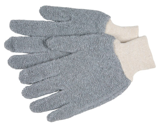 MCR Safety 9423KM Terrycloth Work Gloves Gray 18 Ounce Regular Weight Seamless and Reversible Loop Out Fabric with Knit Wrist (1 DZ)