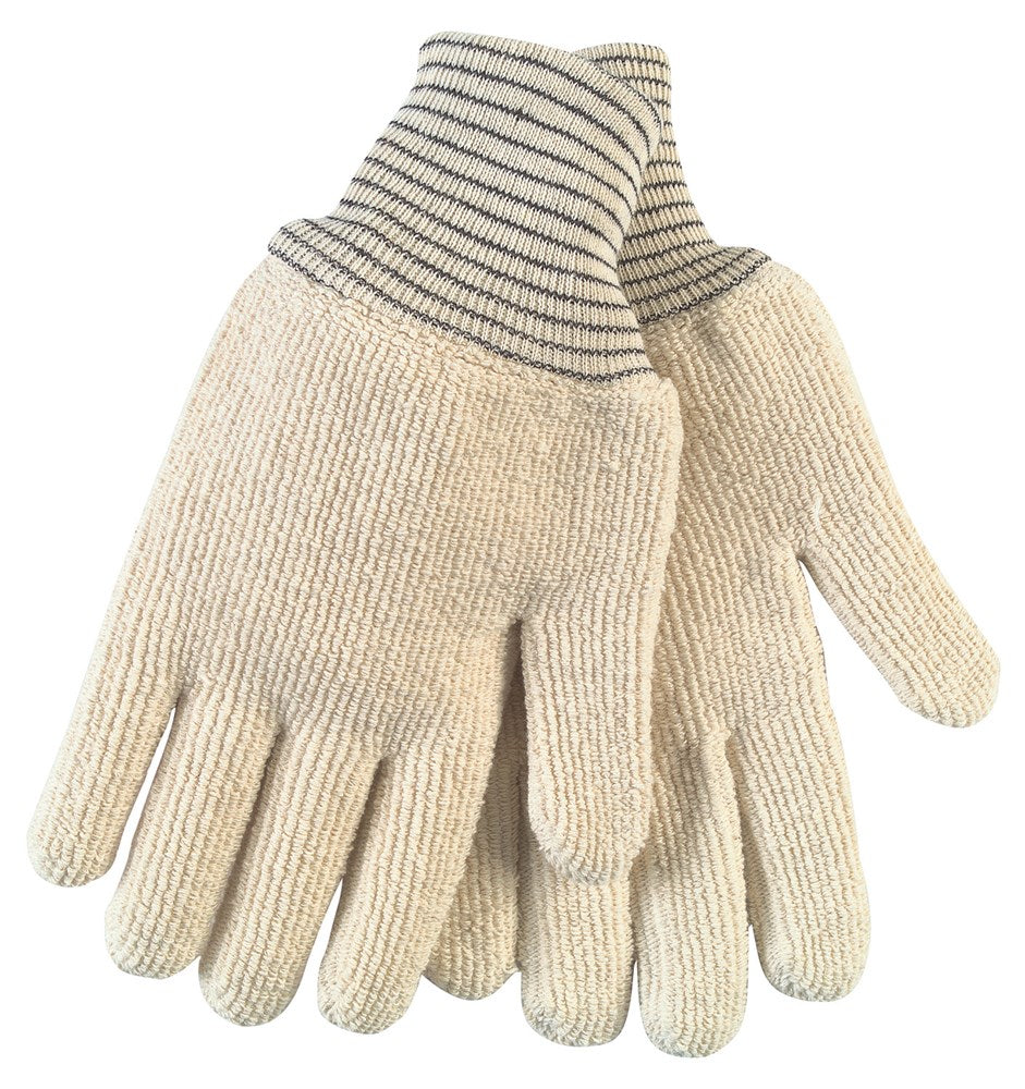 MCR Safety 9433M Hotline Terrycloth Work Gloves 32-Ounce Extra-Heavyweight Loop-Out Seamless and Reversible Heat-Resistant Gloves Black Striped Knit Wrist (1 DZ)
