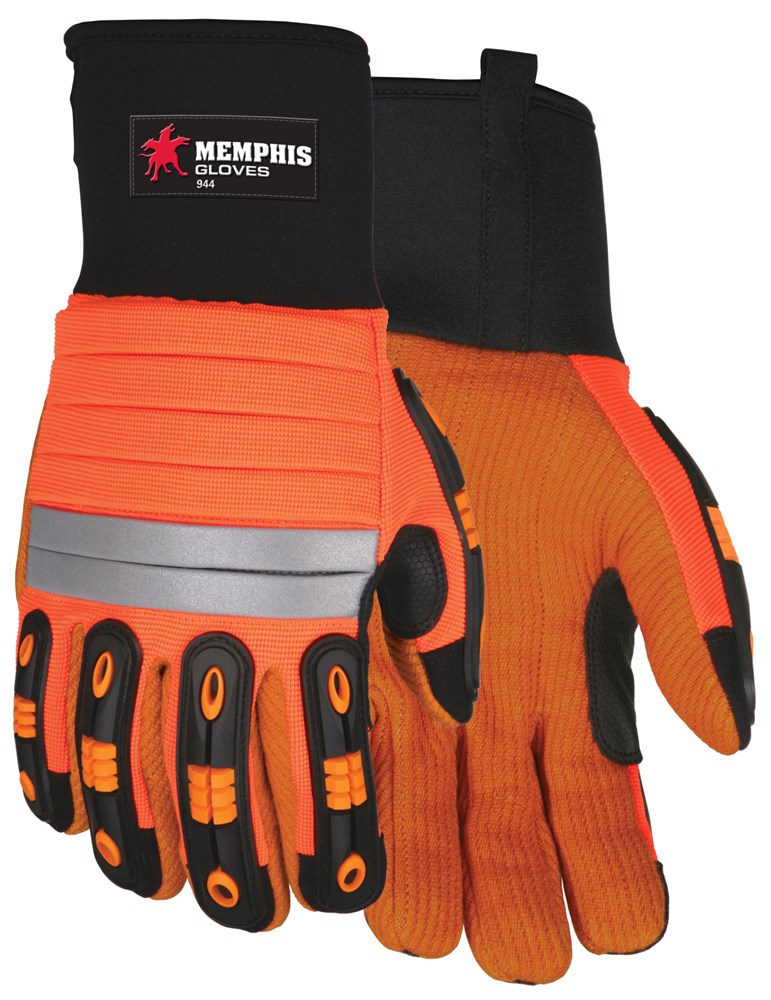 MCR Safety 944L MCR Safety Mechanics Gloves Hi-Visibility corded palm and reflective back TPR finger protection and padded back Corded palm and fourchettes offer outstanding durability and proven wet and dry grip (1 Pair)