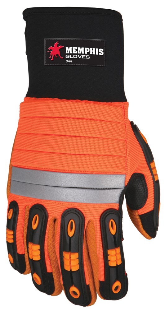 MCR Safety 944L MCR Safety Mechanics Gloves Hi-Visibility corded palm and reflective back TPR finger protection and padded back Corded palm and fourchettes offer outstanding durability and proven wet and dry grip (1 Pair)