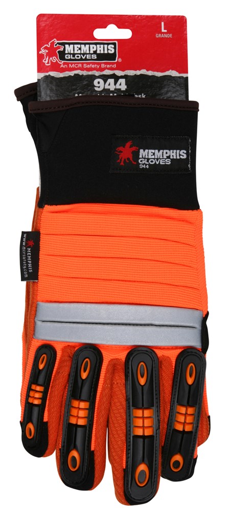 MCR Safety 944L MCR Safety Mechanics Gloves Hi-Visibility corded palm and reflective back TPR finger protection and padded back Corded palm and fourchettes offer outstanding durability and proven wet and dry grip (1 Pair)