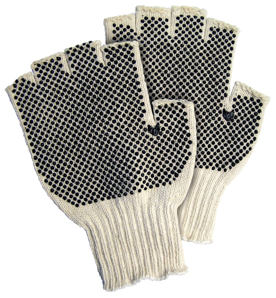 MCR Safety 9508LM Cotton String Knit Fingerless Work Gloves 7 Gauge Regular Weight String Knit Cotton Polyester Blended Fabric Black PVC Dots Both Sides (1 DZ)