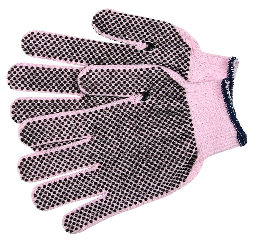 MCR Safety 9614PM String Knit Work Gloves 13 Gauge Regular Weight Pink Cotton Polyester Shell PVC Dotted 2 Sides (1 DZ)