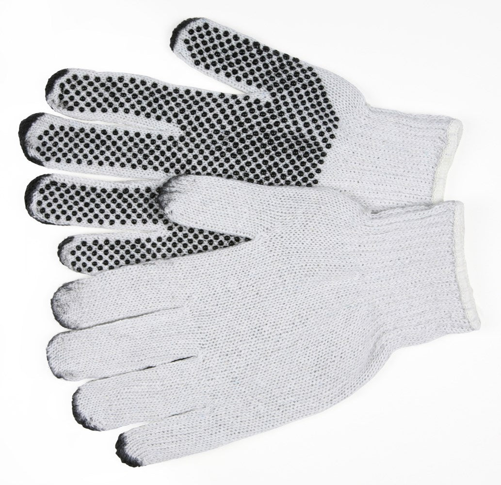 MCR Safety 9650S Cotton String Knit Work Gloves 7 Gauge Regular Weight White String Knit 70% Cotton 30% Polyester Fabric Black PVC Dotted One Side PVC on Fingertips (1 DZ)