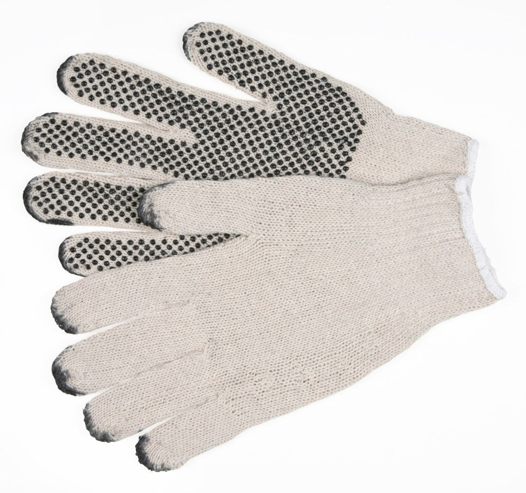 MCR Safety 9657S Cotton String Knit Work Gloves 7 Gauge Regular Weight String Knit 70% Cotton 30% Polyester Fabric Black PVC Dotted One Side PVC on Fingertips (1 DZ)