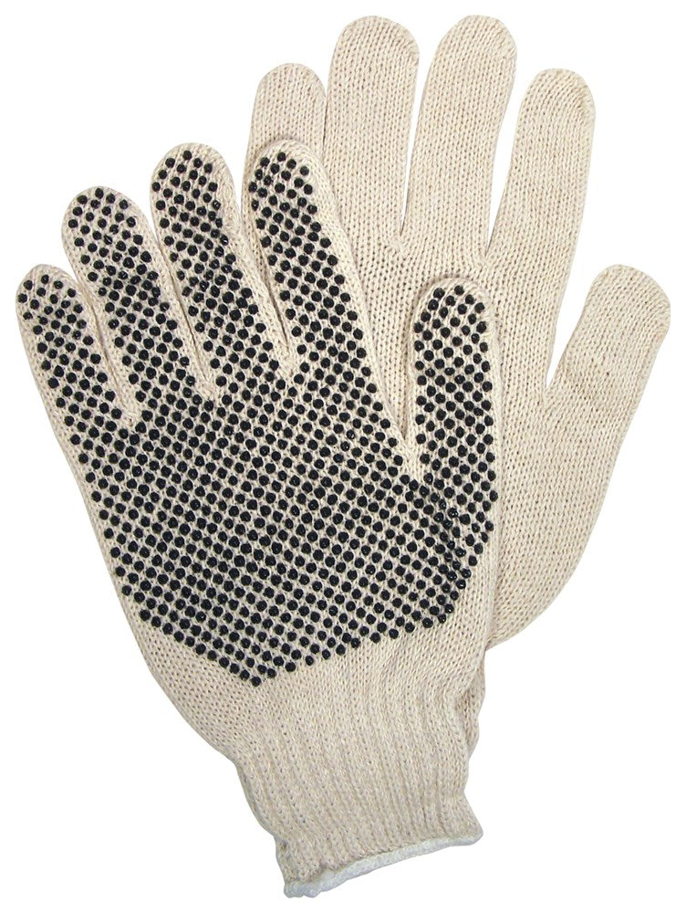 MCR Safety 9658S Cotton String Knit Work Gloves 7 Gauge Regular Weight String Knit Natural Cotton and Polyester Fabric Black PVC Dotted One Side (1 DZ)