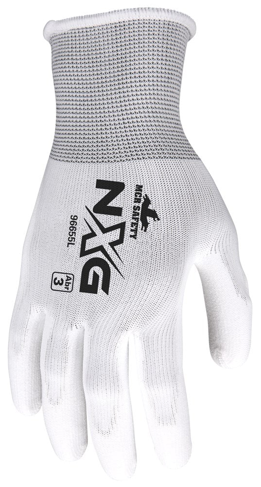 MCR Safety 96655S MCR Safety NXG® Work Gloves 13 Gauge White Polyester Shell White Polyurethane (PU) Palm and Fingertips (1 DZ)