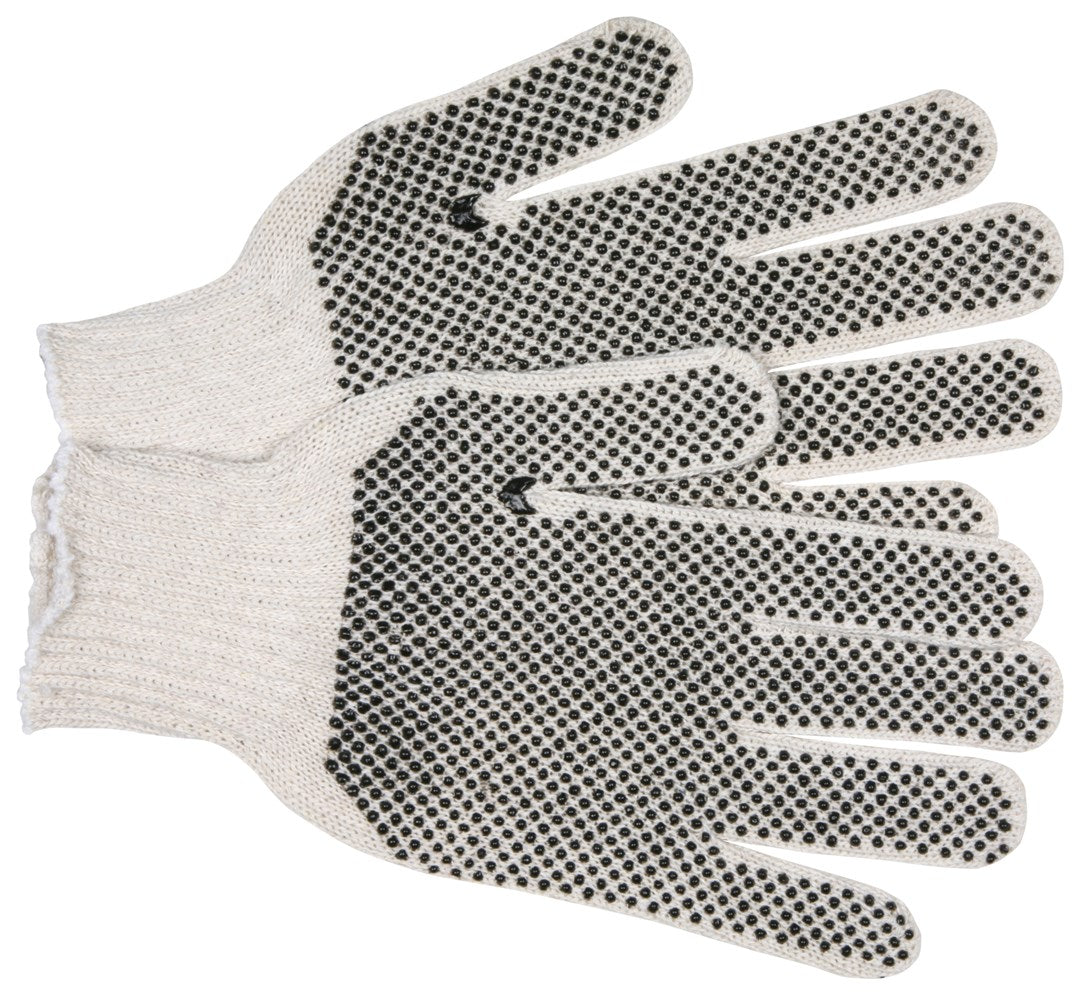 MCR Safety 9667SM Cotton String Knit Work Gloves 7 Gauge Economy Weight String Knit Natural 70% Cotton 30% Polyester Black PVC Dotted On Both Sides (1 DZ)