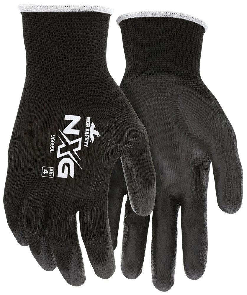 MCR Safety 96699M MCR Safety NXG® Work Gloves 13 Gauge Black Polyester Shell Black Polyurethane (PU) Palm and Fingertips (1 DZ)