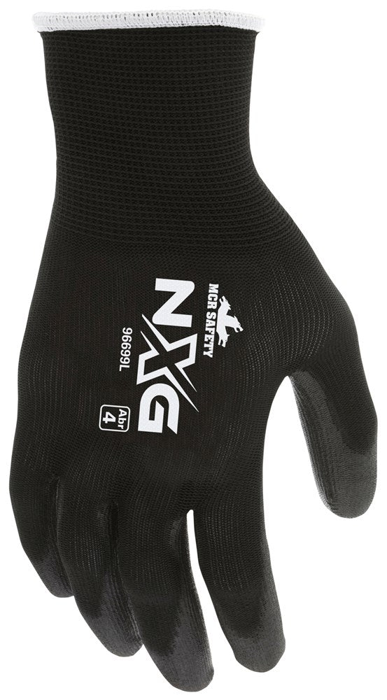 MCR Safety 96699XXL MCR Safety NXG® Work Gloves 13 Gauge Black Polyester Shell Black Polyurethane (PU) Palm and Fingertips (1 DZ)