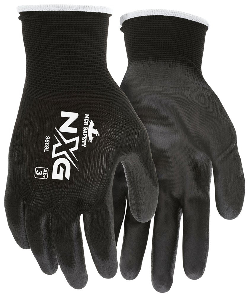 MCR Safety 9669XL MCR Safety NXG® Work Gloves 13 Gauge Black Nylon Shell Black Polyurethane (PU) Palm and Fingertips (1 DZ)
