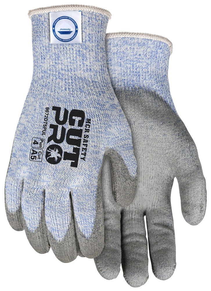 MCR Safety 9672DT5PUS MCR Safety Cut Pro® 10-Gauge Dyneema® Diamond Technology with Steel Cut Resistant Work Gloves Polyurethane (PU) Coated Palm and Fingertips (1 Pair)