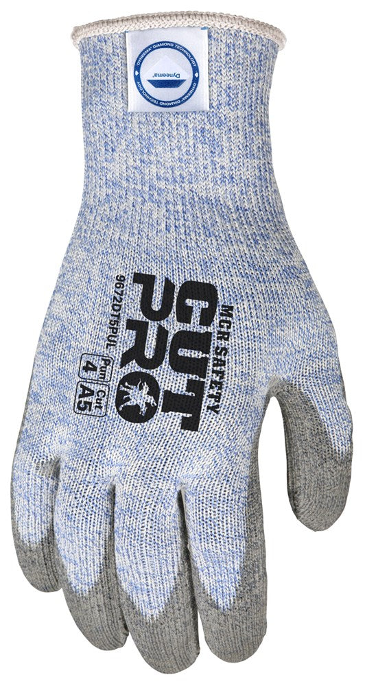 MCR Safety 9672DT5PUS MCR Safety Cut Pro® 10-Gauge Dyneema® Diamond Technology with Steel Cut Resistant Work Gloves Polyurethane (PU) Coated Palm and Fingertips (1 Pair)