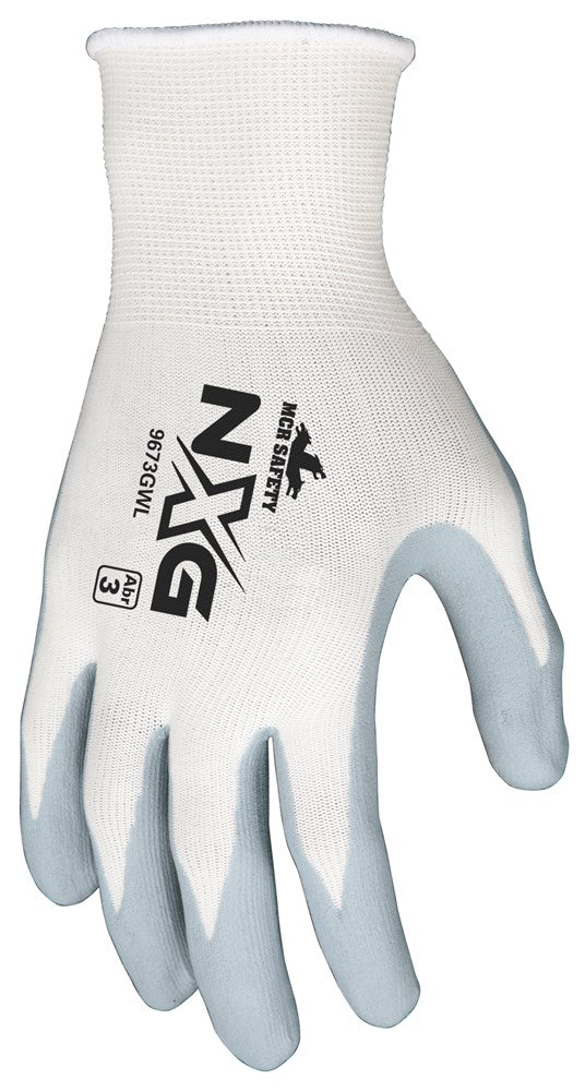 MCR Safety 9673GWL MCR Safety NXG® Work Gloves 13 Gauge White Nylon Shell Gray Nitrile Foam Palm and Fingertips (1 DZ)