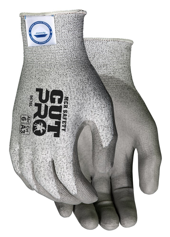 MCR Safety 9676L MCR Safety Cut Pro®  13-Gauge Dyneema® Diamond Technology Shell Cut Resistant Work Gloves Polyurethane (PU) Coated Palm and Fingertips (1 DZ)