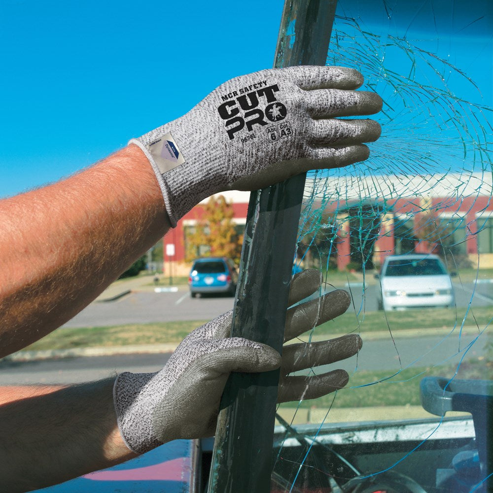 MCR Safety 9676S MCR Safety Cut Pro®  13-Gauge Dyneema® Diamond Technology Shell Cut Resistant Work Gloves Polyurethane (PU) Coated Palm and Fingertips (1 DZ)