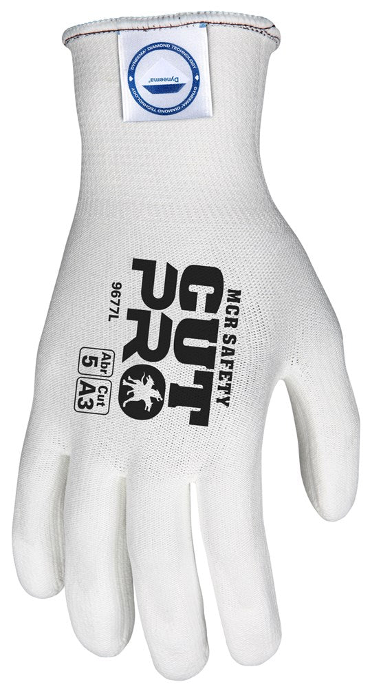 MCR Safety 9677S MCR Safety Cut Pro® 13-Gauge Dyneema® Diamond Technology Shell Cut Resistant Work Gloves  White Polyurethane (PU) Coated Palm and Fingertips (1 DZ)