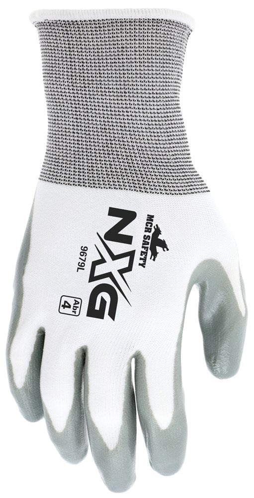 MCR Safety 9679S MCR Safety NXG® Work Gloves 13 Gauge White Nylon Shell Gray Nitrile Coated Palm and Fingertips (1 DZ)