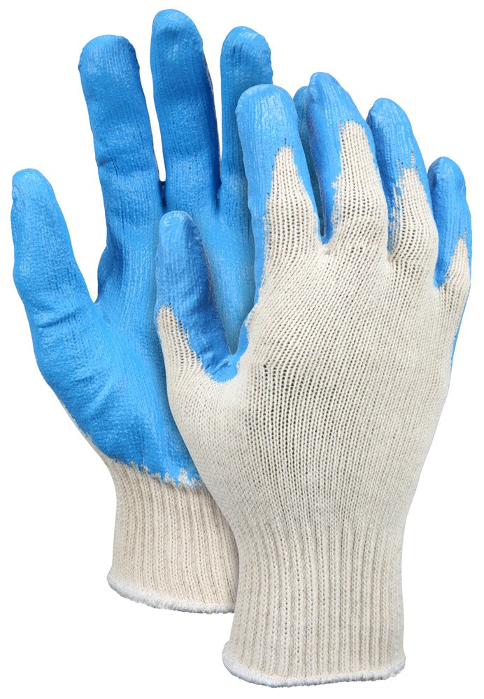 MCR Safety 9682S Cotton Polyester Work Gloves 10 Gauge Natural Cotton Polyester Shell Blue Latex Coated Palm and Fingertips (1 DZ)
