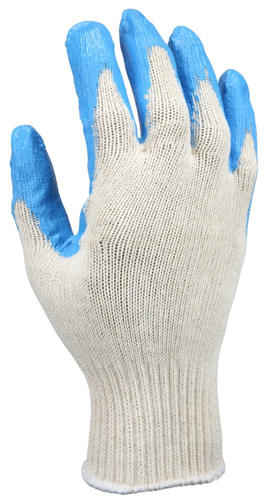 MCR Safety 9682S Cotton Polyester Work Gloves 10 Gauge Natural Cotton Polyester Shell Blue Latex Coated Palm and Fingertips (1 DZ)