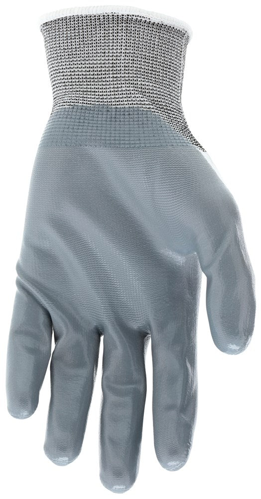MCR Safety 9683L MCR Safety NXG­® Work Gloves 15 Gauge White Nylon Shell Gray Nitrile Coated Palm and Fingertips (1 DZ)