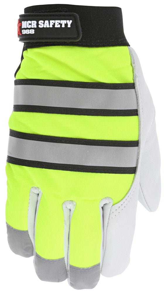 MCR Safety 968S MCR Safety Mechanics Gloves Insulated grain goatskin palm Fluorescent lime back with reflective stripe (1 Pair)