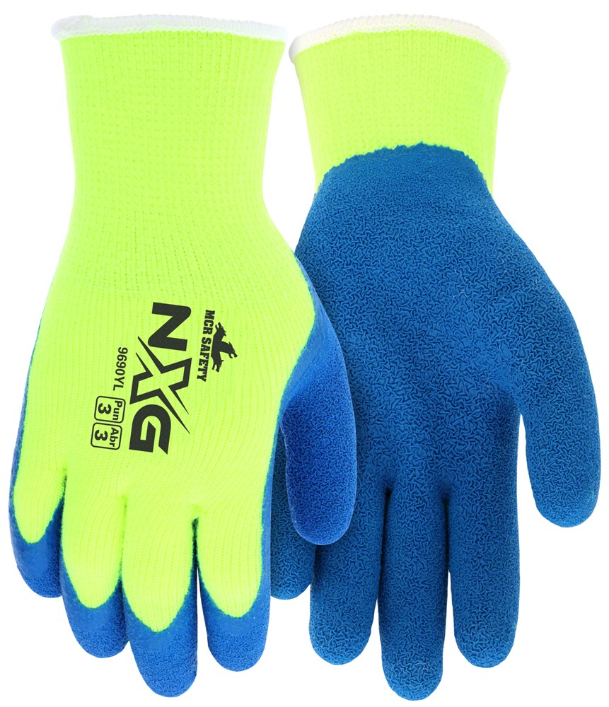 MCR Safety 9690YL MCR Safety NXG® InsulatedWork Gloves 7-Gauge Hi-Visibility Acrylic Shell Blue Latex Coated Palm and Fingertips (1 DZ)